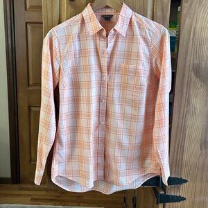 Eddie Bauer Peach Plaid Button-Down Shirt | Lightweight Long Sleeve
